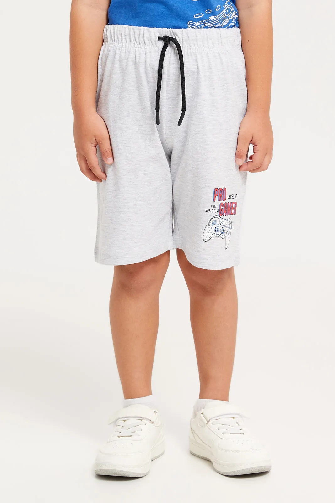 Boys Blue And Grey Printed Pyjama Set (2 Piece)