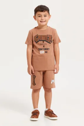 Boys Brown Printed Pyjama Set (2 Piece)