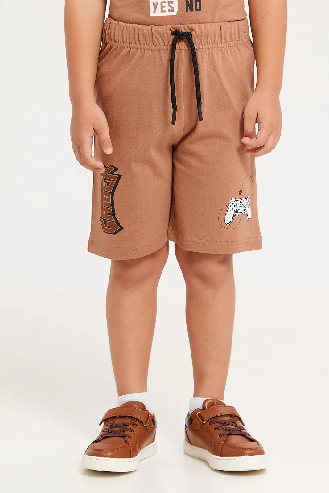 Boys Brown Printed Pyjama Set (2 Piece)