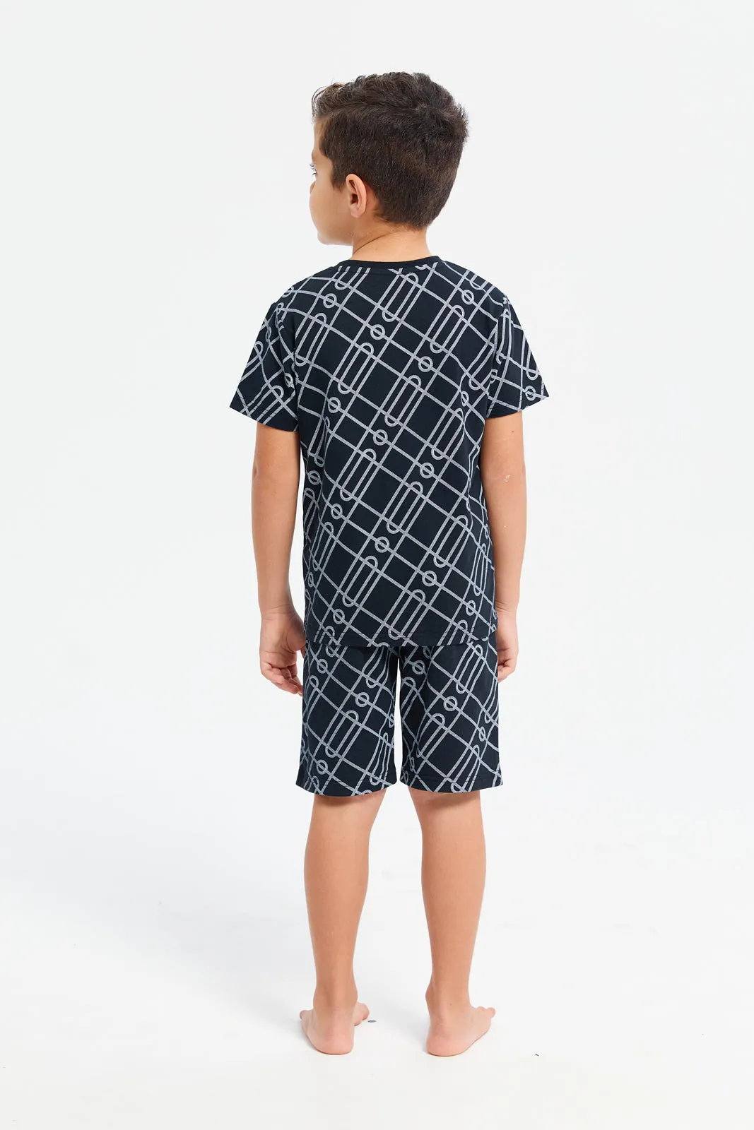 Boys Navy And Grey Printed Pyjama Set (2 Piece)