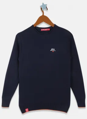 Boys Navy Blue Solid Pullover