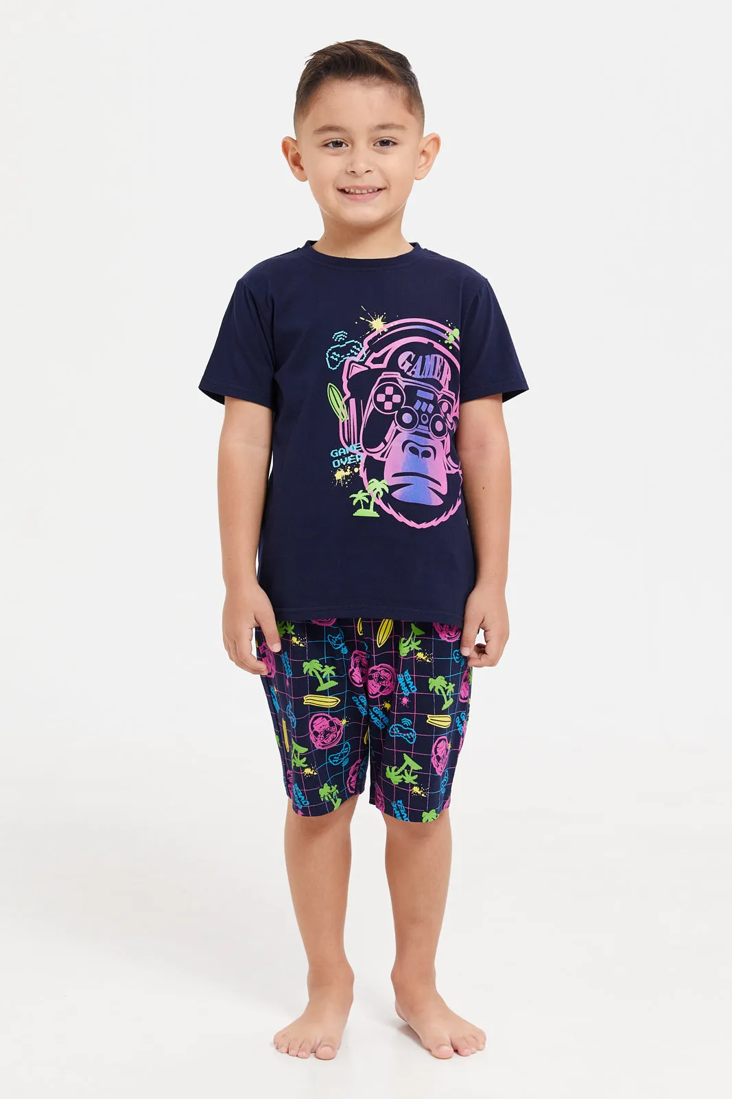 Boys Navy Game Over Printed Pyjama Set (2 Piece)