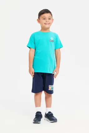 Boys Teal And Navy Nasa Printed Pyjama Set (2 Piece)