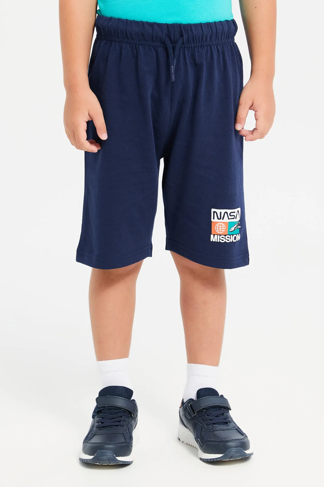 Boys Teal And Navy Nasa Printed Pyjama Set (2 Piece)