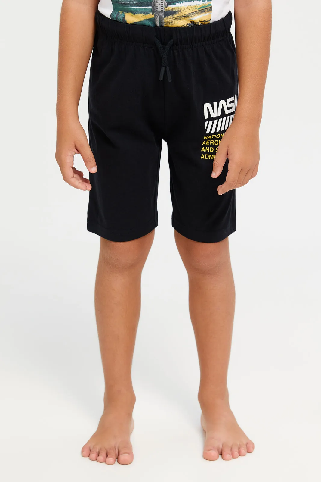 Boys White And Black Nasa Pyjama Set (2 Piece)