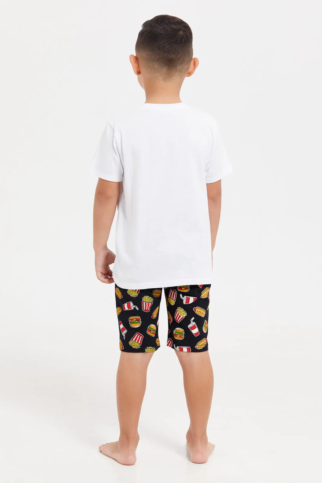 Boys White And Black Printed Pyjama Set (2 Piece)