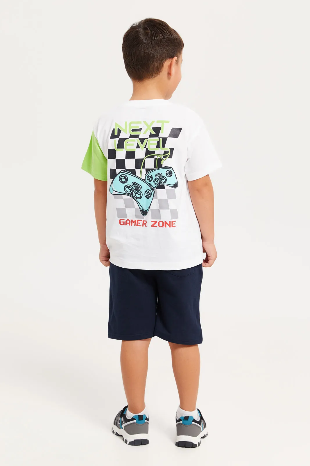 Boys White And Navy Printed Pyjama Set (2 Piece)