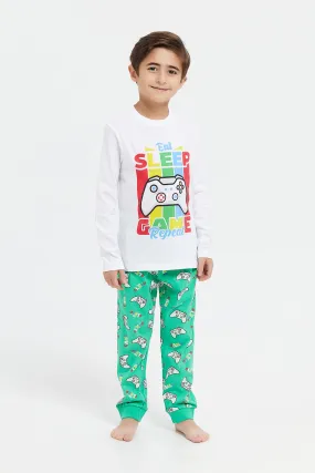 Boys White Game Pyjama Set (2 Piece)