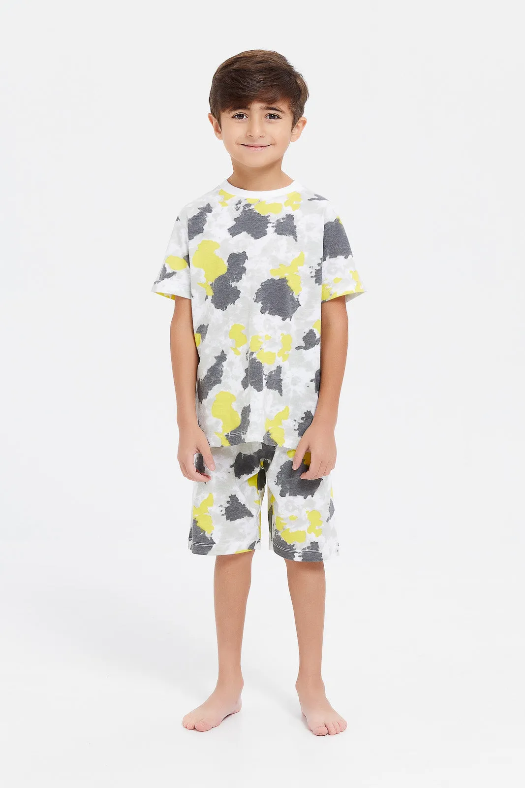 Boys White Printed Pyjama Set (2 Piece)