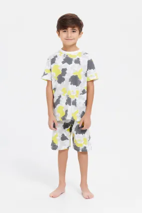 Boys White Printed Pyjama Set (2 Piece)