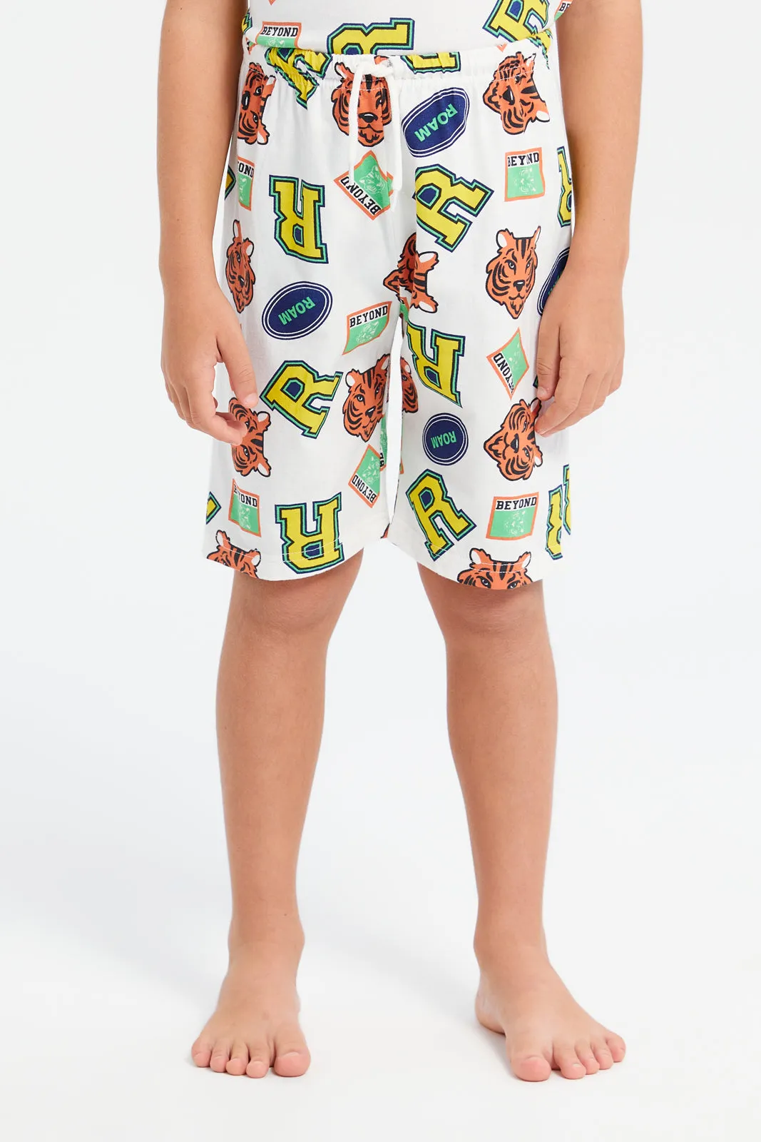 Boys White Tiger Printed Pyjama Set (2 Piece)