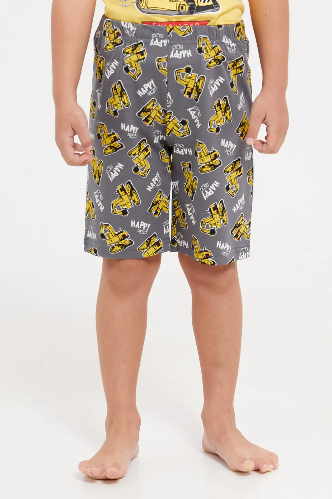 Boys Yellow And Grey Printed Pyjama Set (2 Piece)