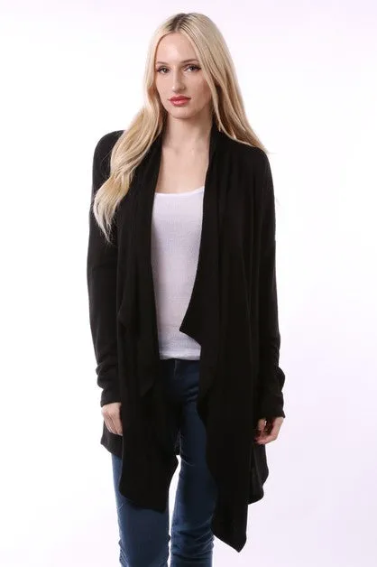 BRUSHED CASHMERE OPEN CARDIGAN - Black or Charcoal