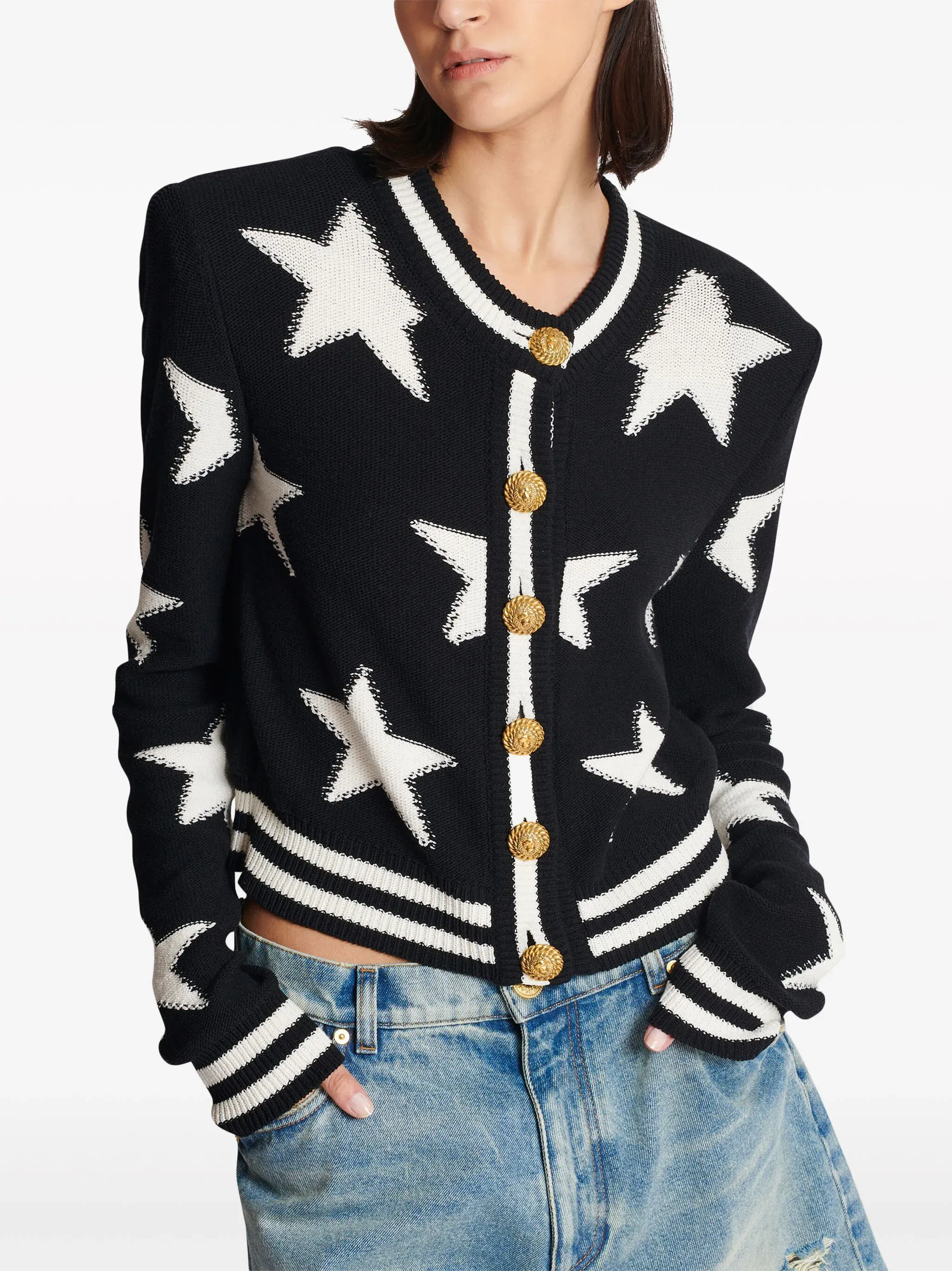 Buttonned Knit Stars Cropped Cardigan