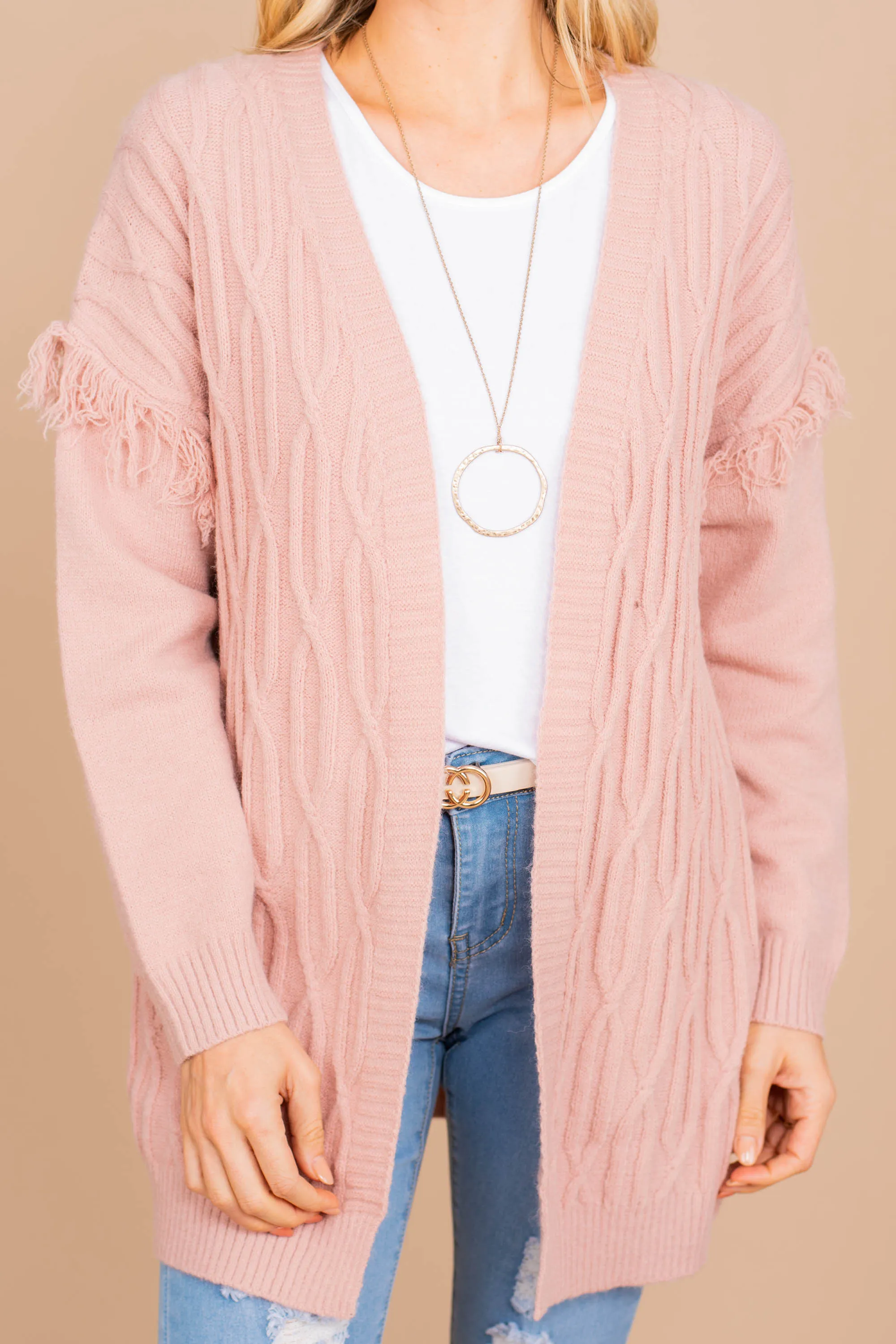 Call For Fun Pink Fringe Cardigan