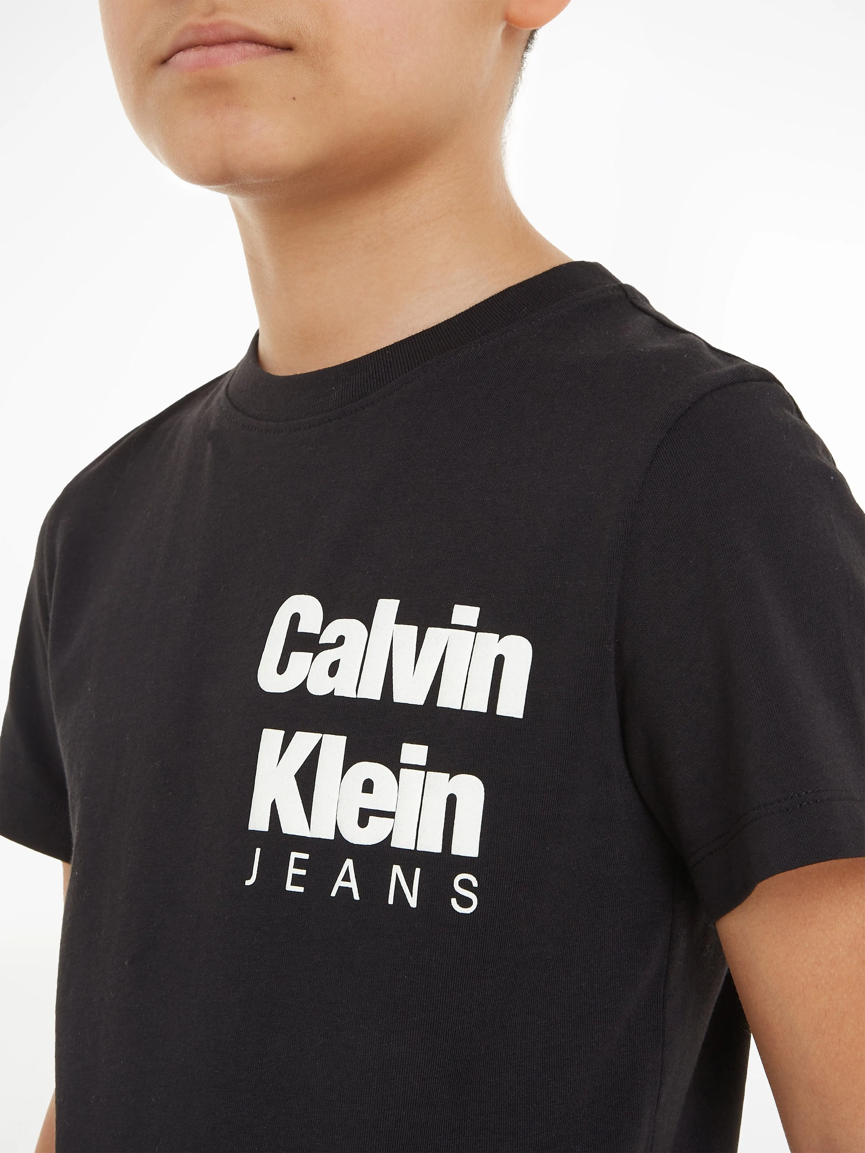 Calvin Klein Boys Mini Blown-Up Logo T-Shirt in Black