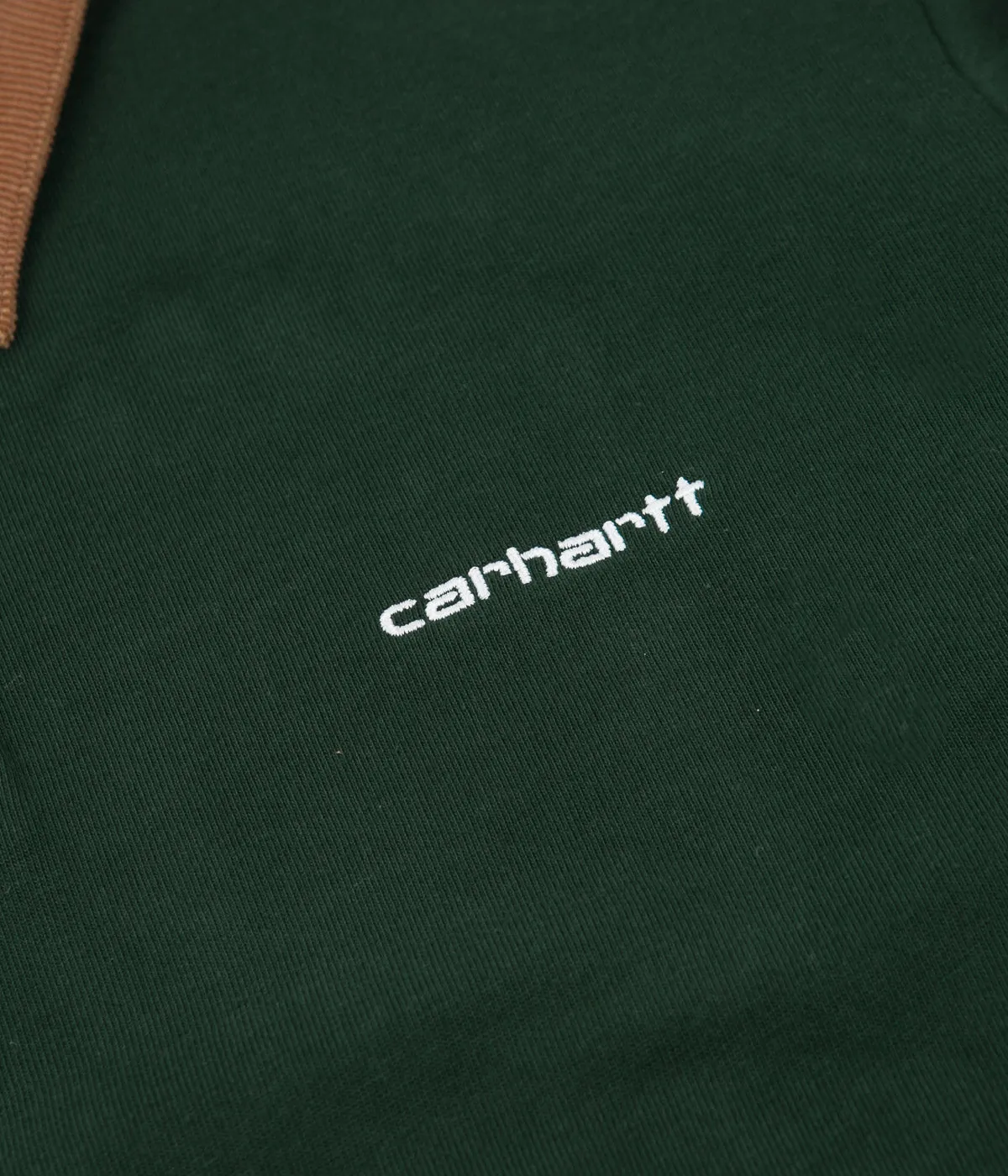 Carhartt Cord Rugby Long Sleeve Polo Shirt - Bottle Green / Hamilton Brown / White