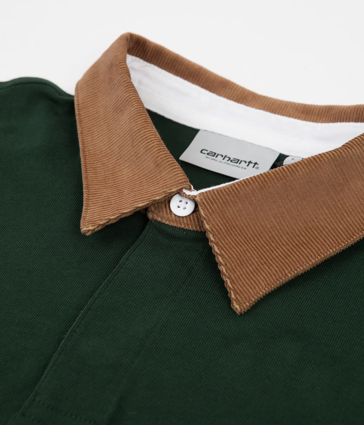 Carhartt Cord Rugby Long Sleeve Polo Shirt - Bottle Green / Hamilton Brown / White