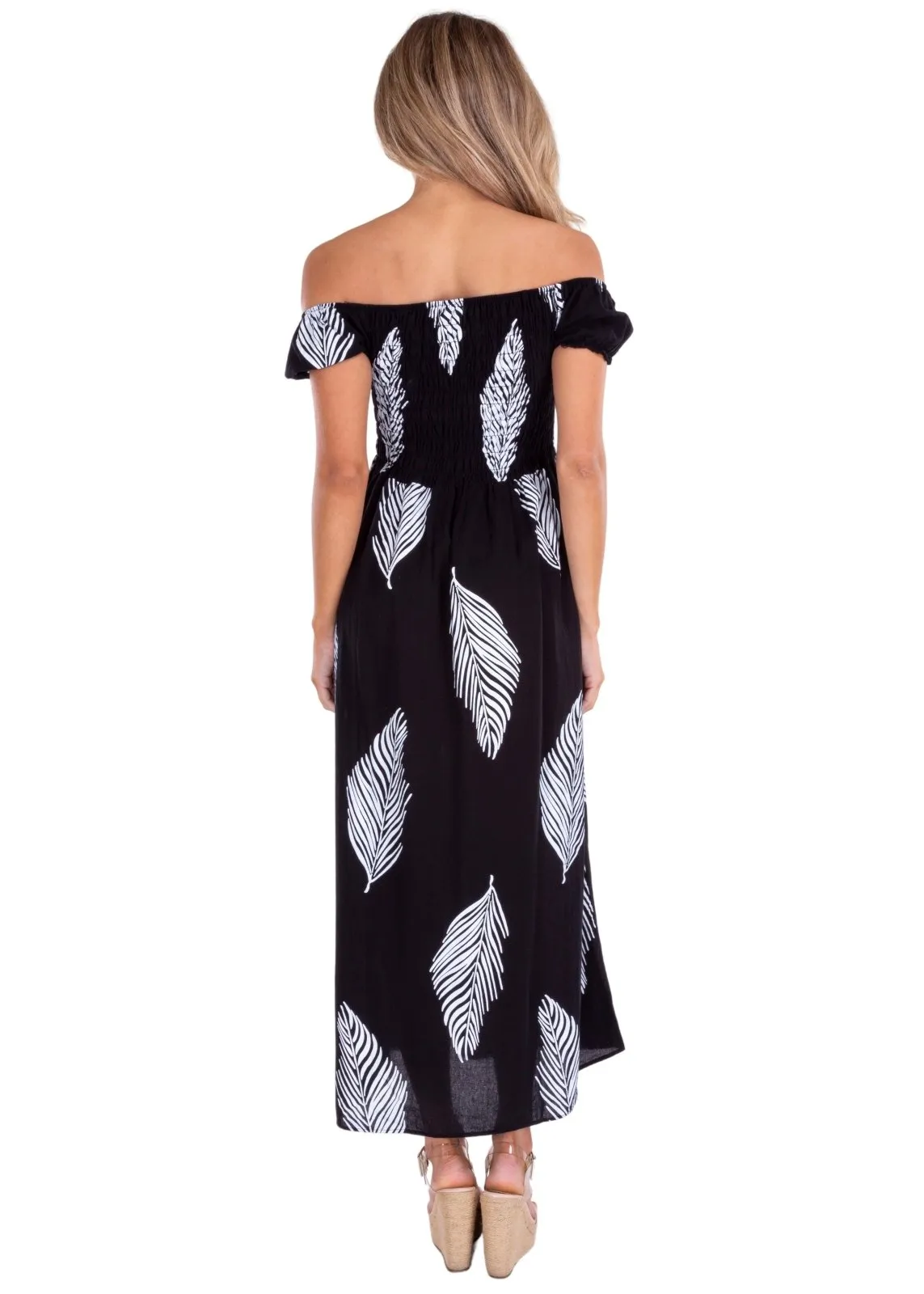 'Catalina' Off Shoulder Palm Print Maxi Dress