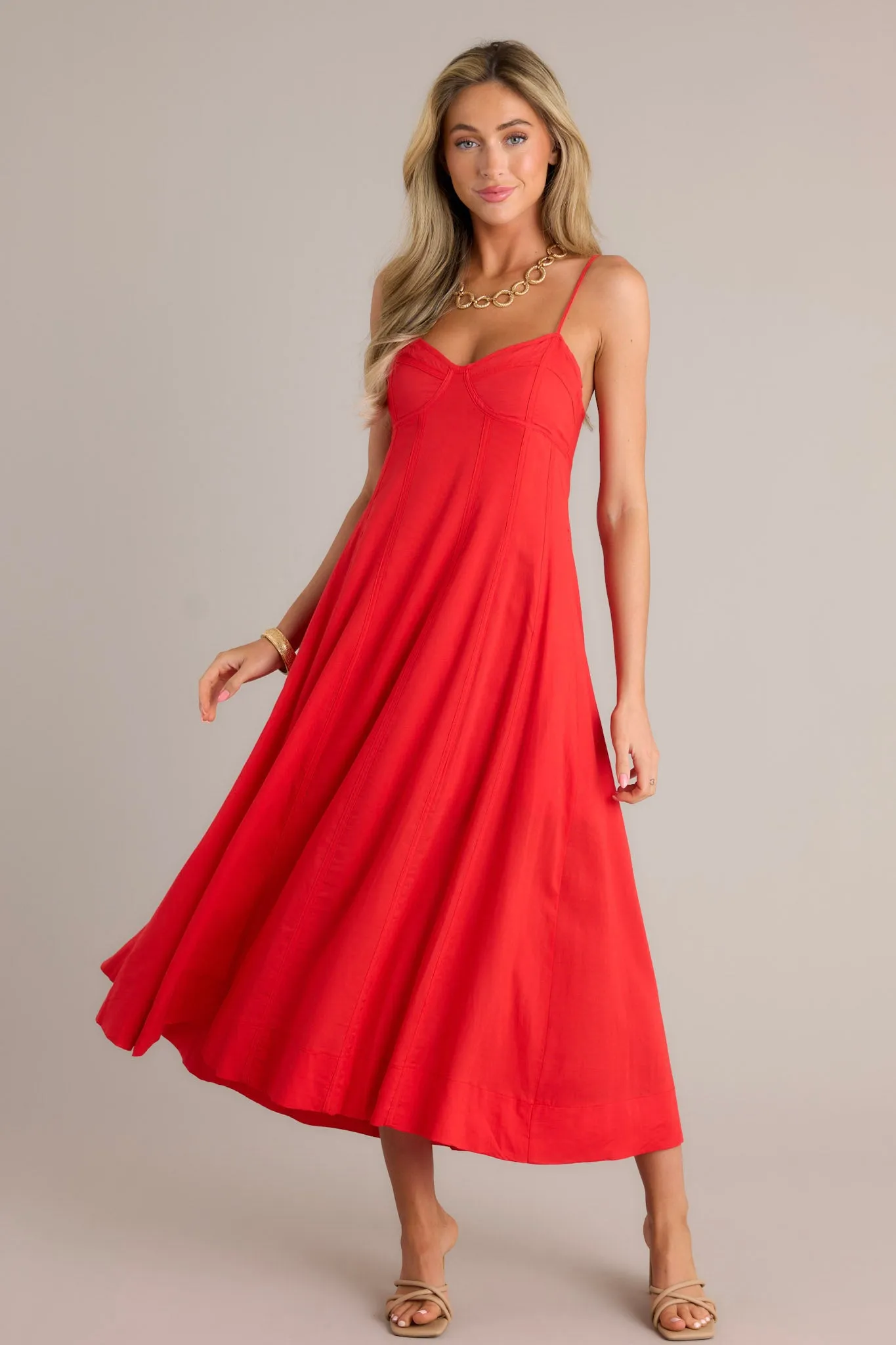 Celestial Beauty Red Bustier Maxi Dress