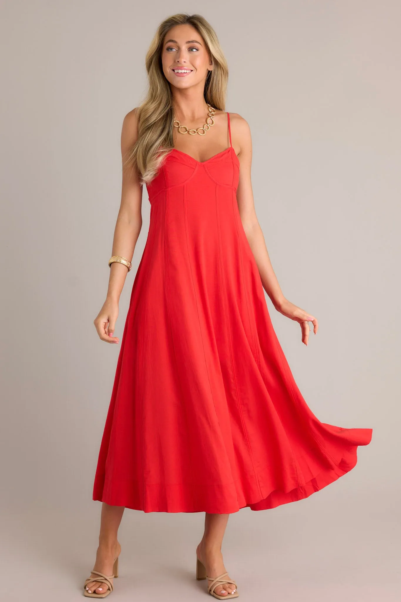 Celestial Beauty Red Bustier Maxi Dress