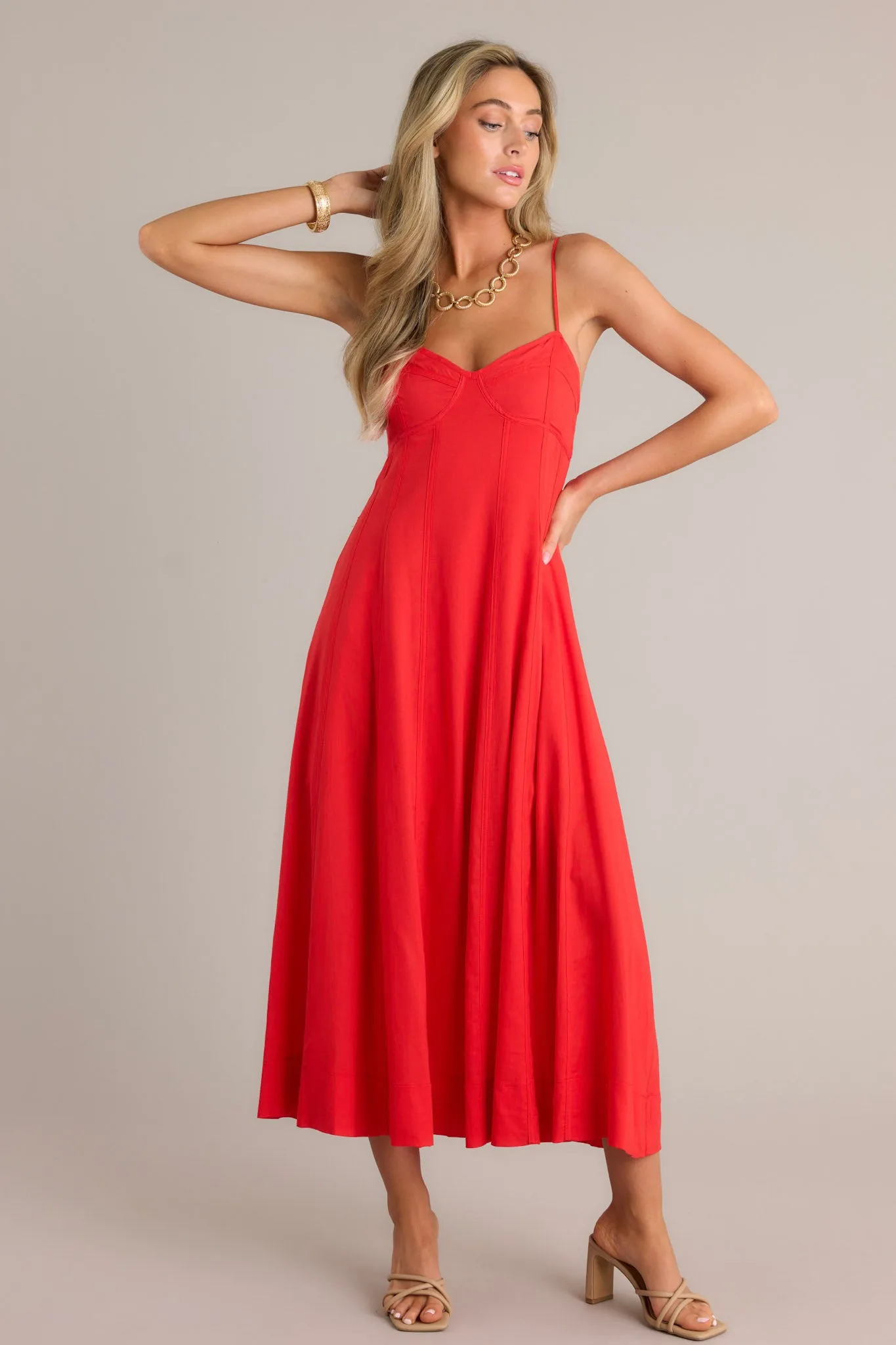 Celestial Beauty Red Bustier Maxi Dress