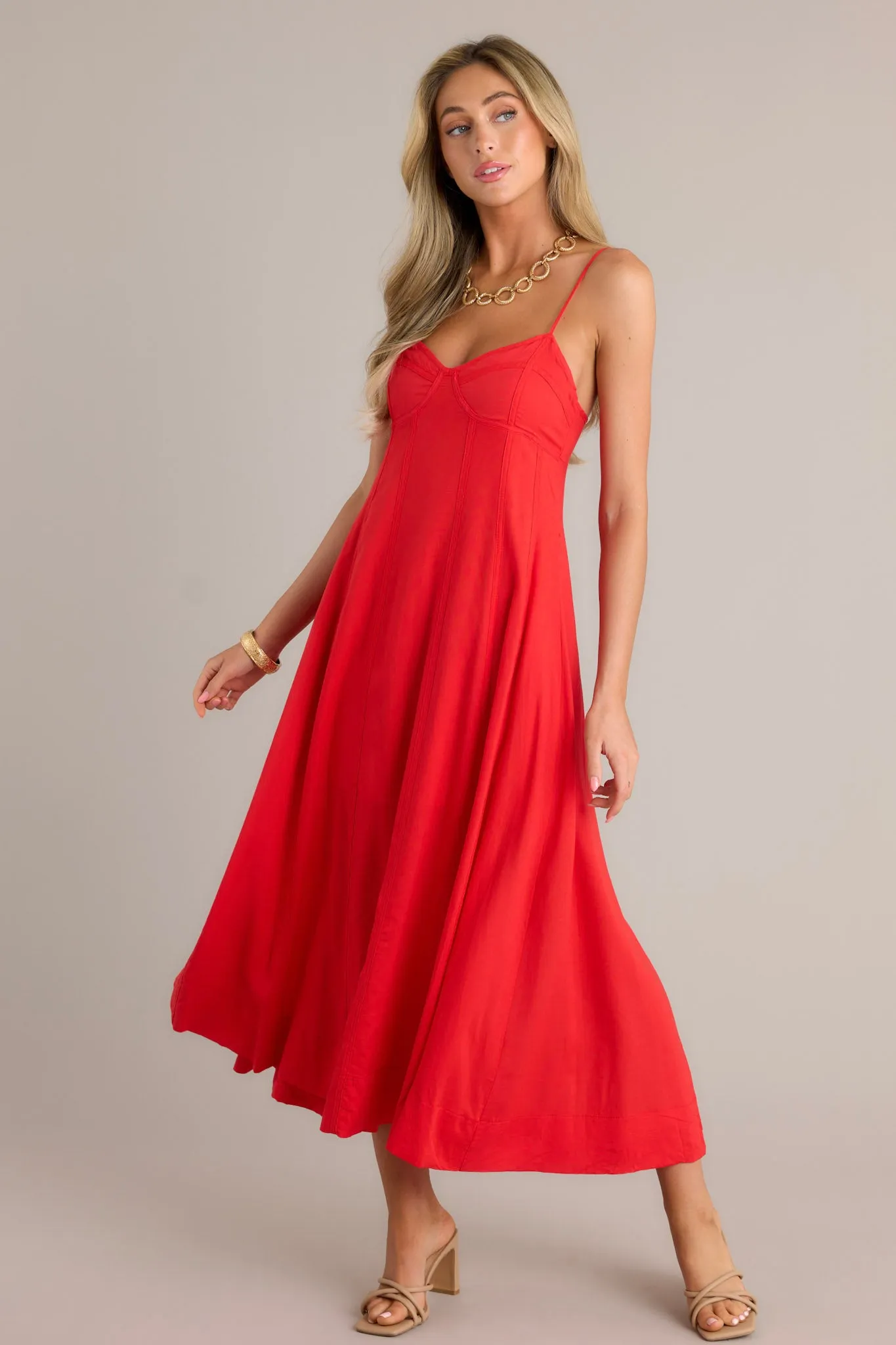 Celestial Beauty Red Bustier Maxi Dress