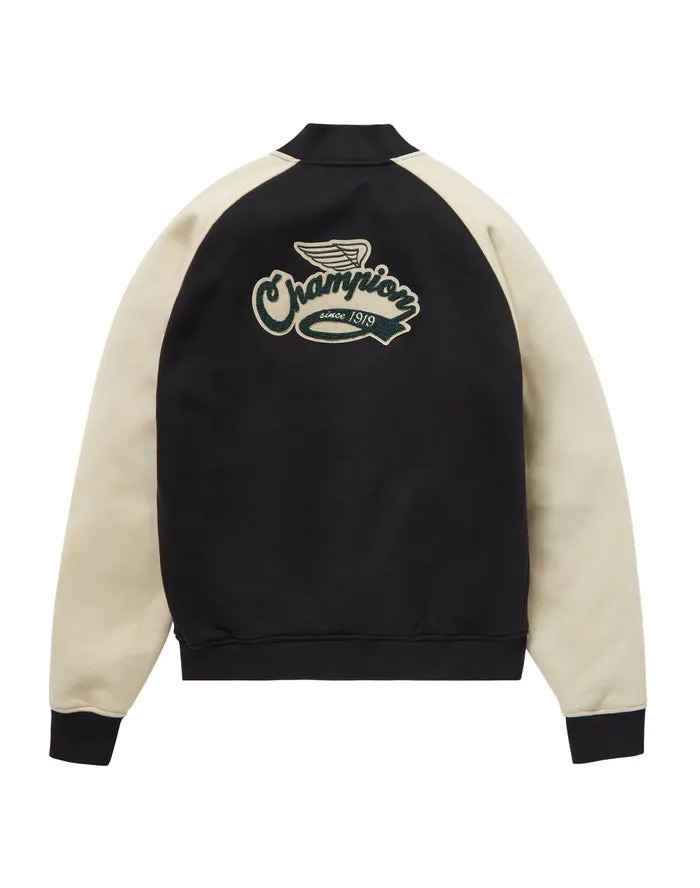 Champion Premium Letterman Big C Logo Varsity Style Jacket Black/Cocoa V79525 586EPB A8IR