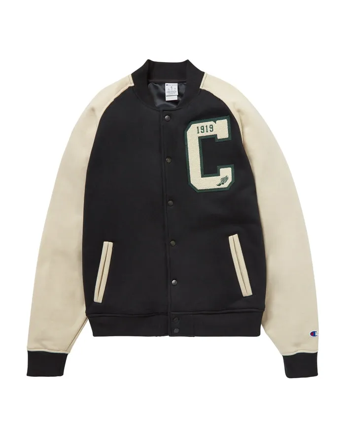 Champion Premium Letterman Big C Logo Varsity Style Jacket Black/Cocoa V79525 586EPB A8IR