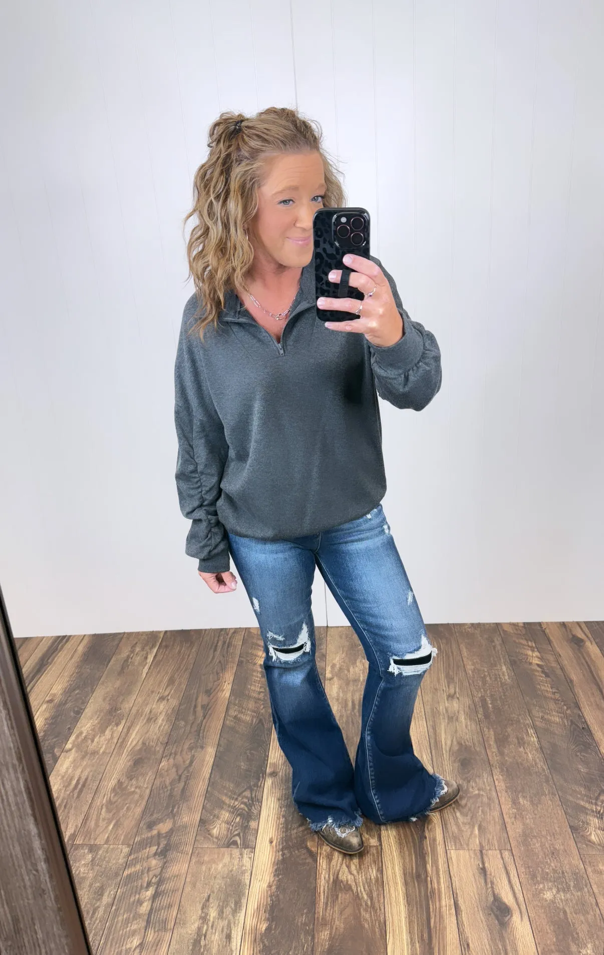 Charcoal Dolman 1/2 Zip Pullover Sweatshirt (SM-3X)