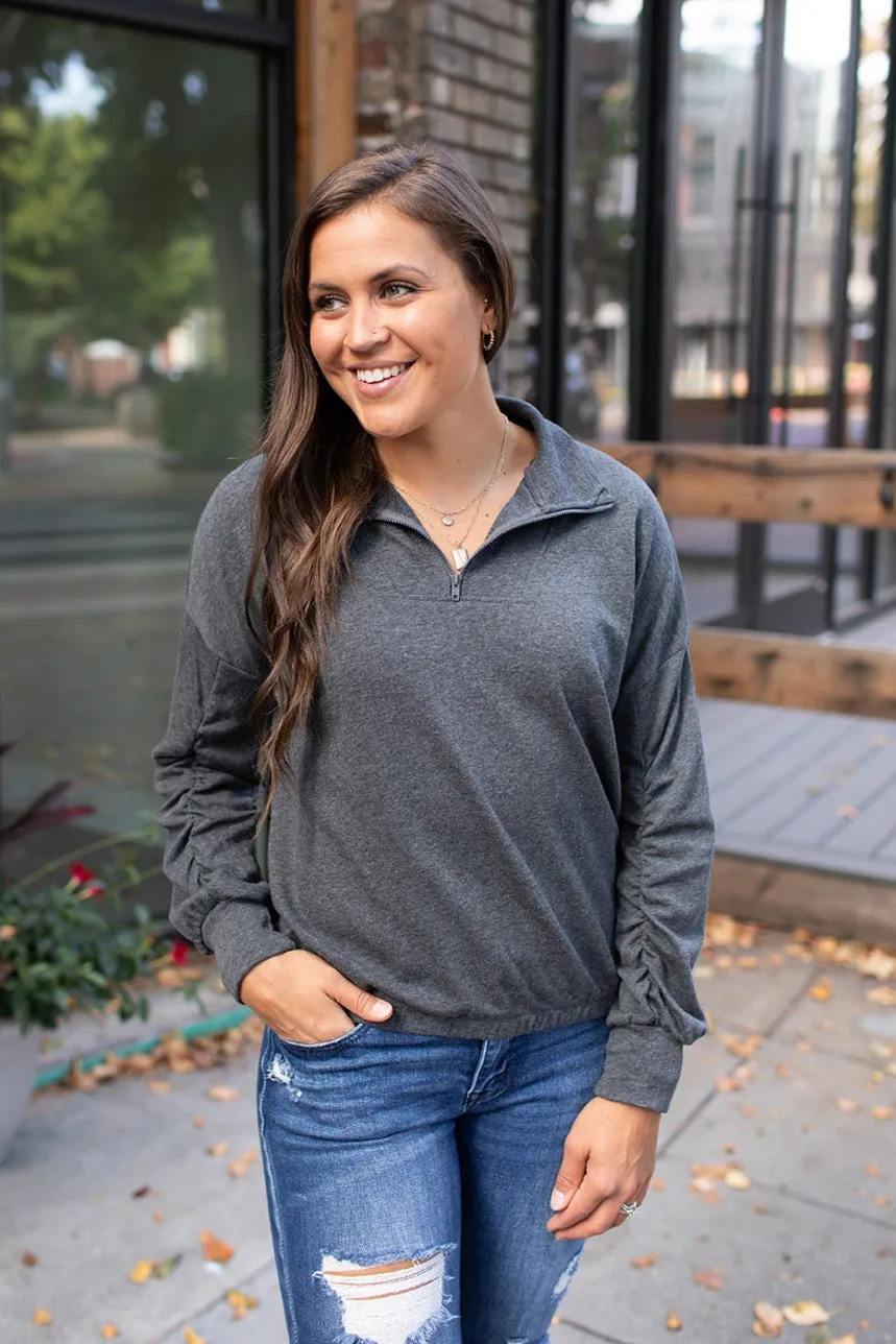 Charcoal Dolman 1/2 Zip Pullover Sweatshirt (SM-3X)