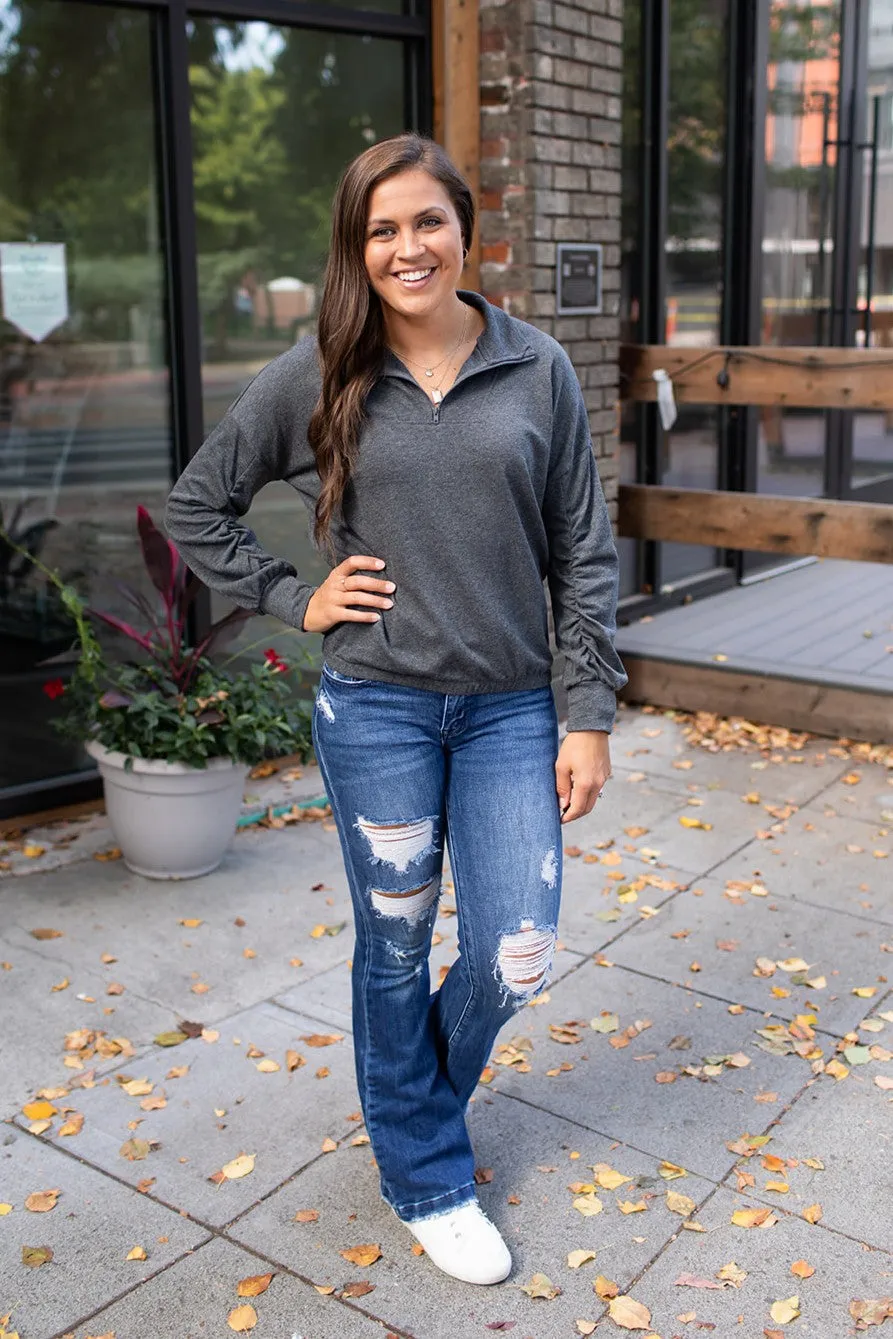 Charcoal Dolman 1/2 Zip Pullover Sweatshirt (SM-3X)