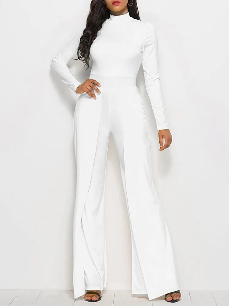 Chic Round Neck Flare Jumpsuit