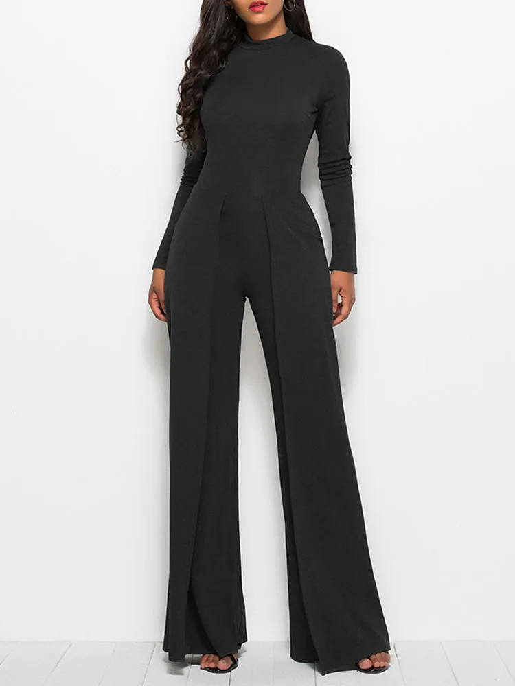 Chic Round Neck Flare Jumpsuit