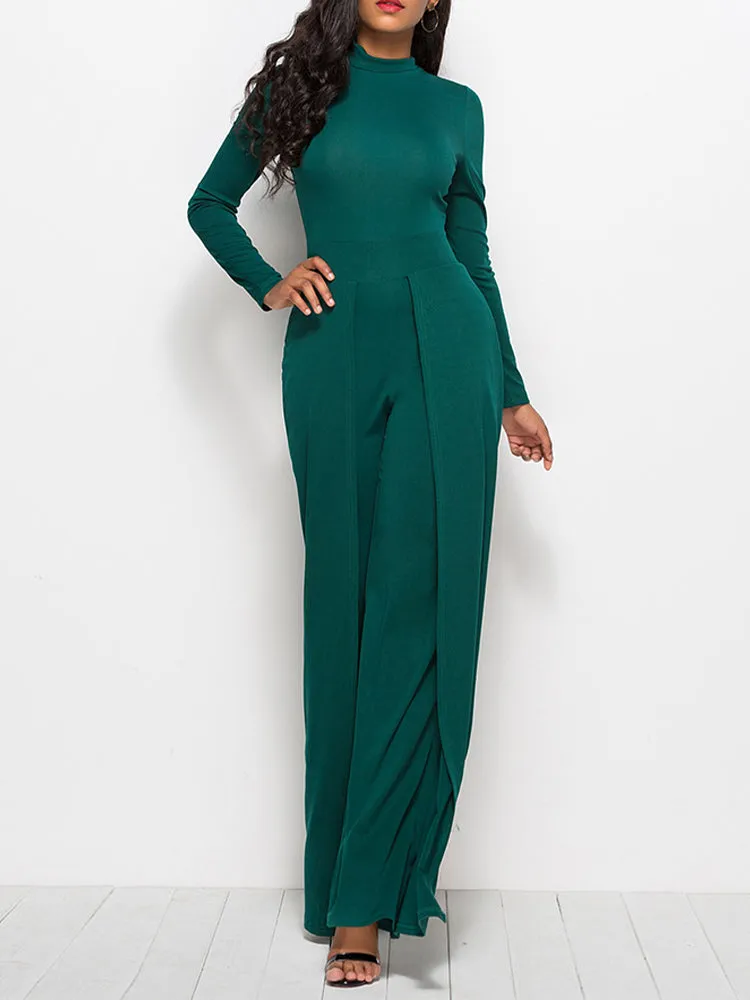 Chic Round Neck Flare Jumpsuit