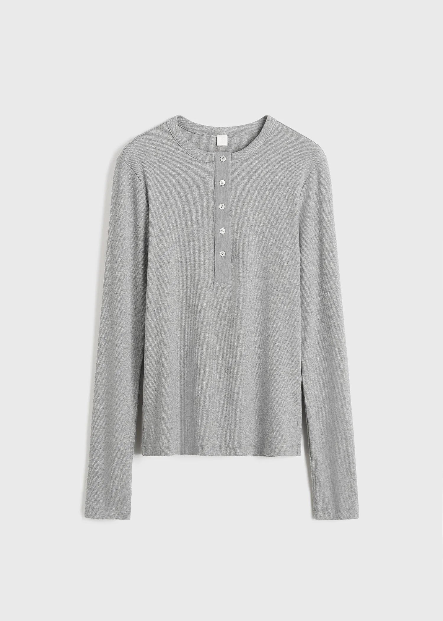 Classic rib henley top grey melange