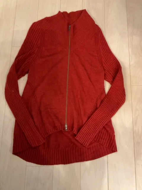 {{ClientCode}} RED EILEEN FISHER ZIPPER CARDIGAN, M