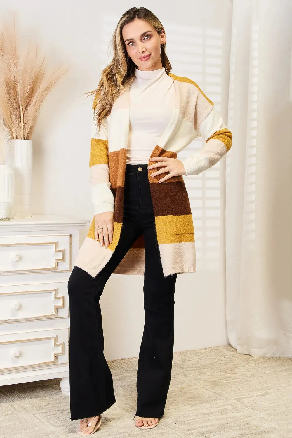 Color Block Dropped Shoulder Cardigan