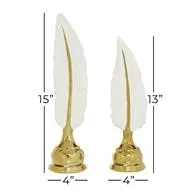 Cosmopolitan Gold Ceramic Bird Feathers Sculpture Set of 2 13", 15"H