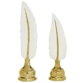 Cosmopolitan Gold Ceramic Bird Feathers Sculpture Set of 2 13", 15"H