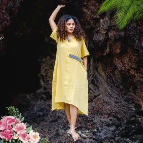 Cotton Midi Dress for Women | Turmeric Dyed | Assymetrical