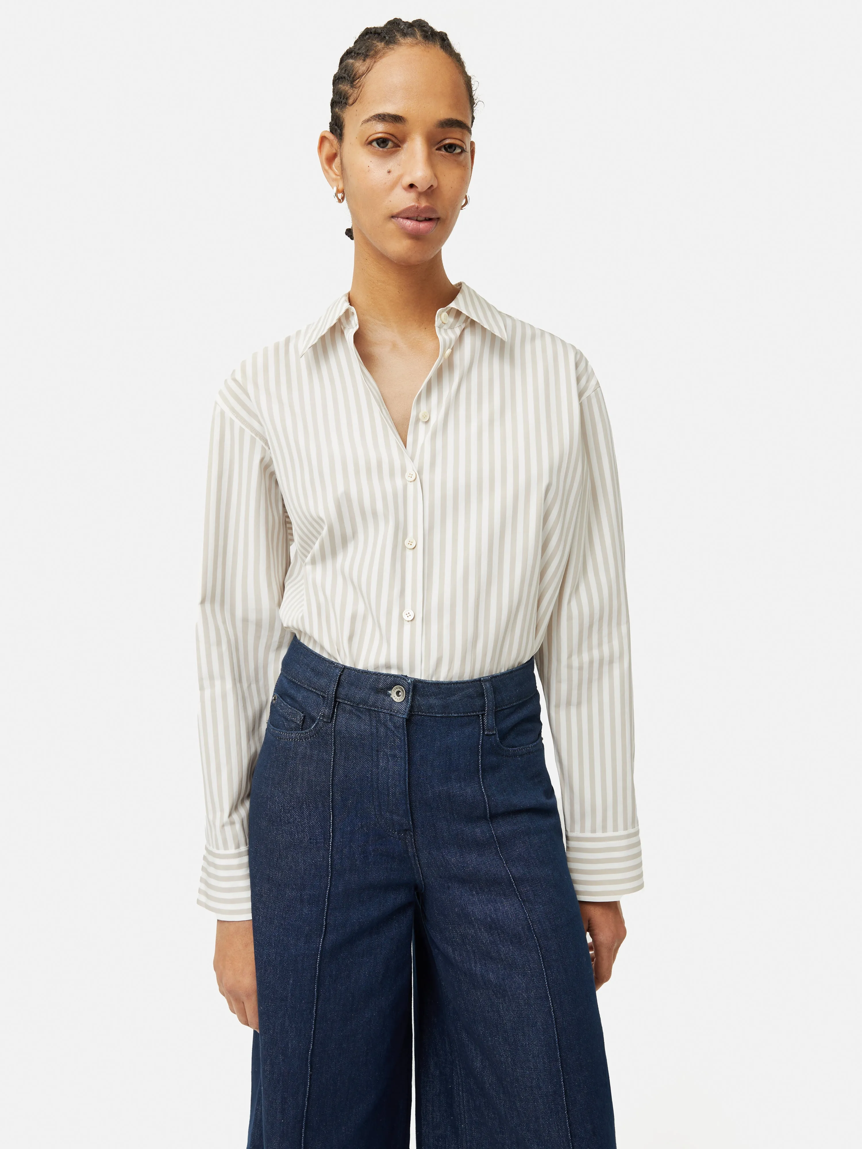 Cotton Poplin Stripe Shirt | Taupe