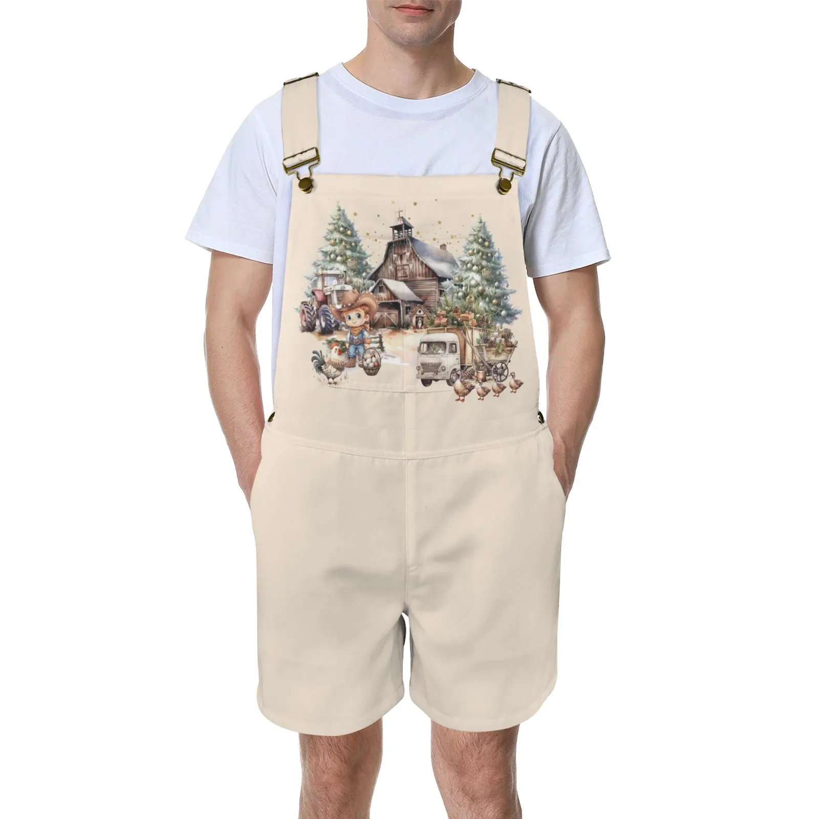 Country Christmas Cowboy Unisex Shorts Suspender Jumpsuit