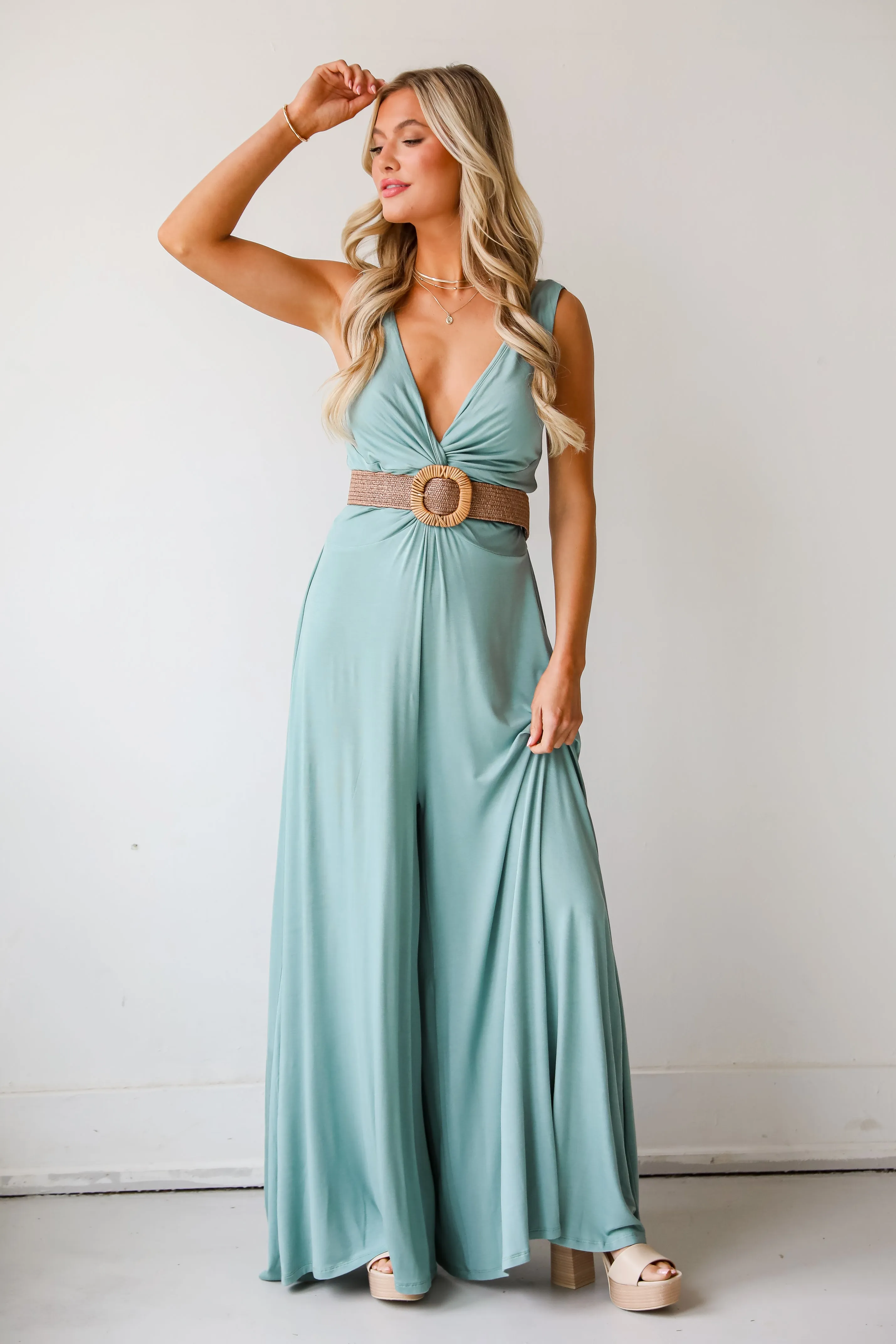 Covetable Vibe Sage Jumpsuit