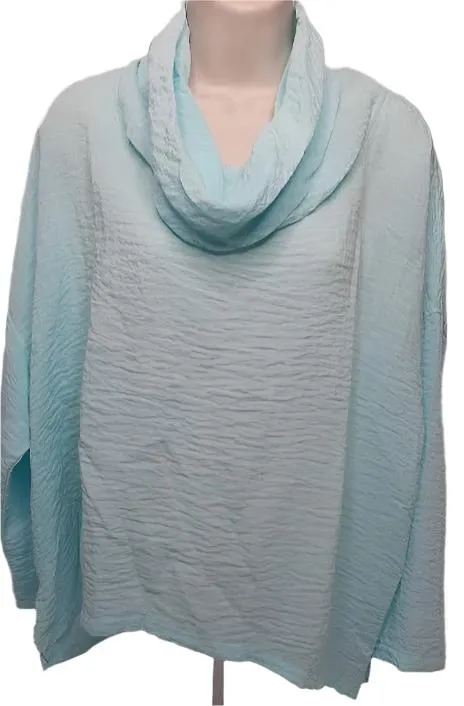 Cowl Shirt Pullover 3/4 Sleeve Turtle Neck Shear Aqua Blue Womens 11001161