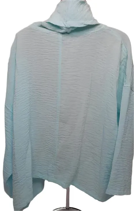 Cowl Shirt Pullover 3/4 Sleeve Turtle Neck Shear Aqua Blue Womens 11001161