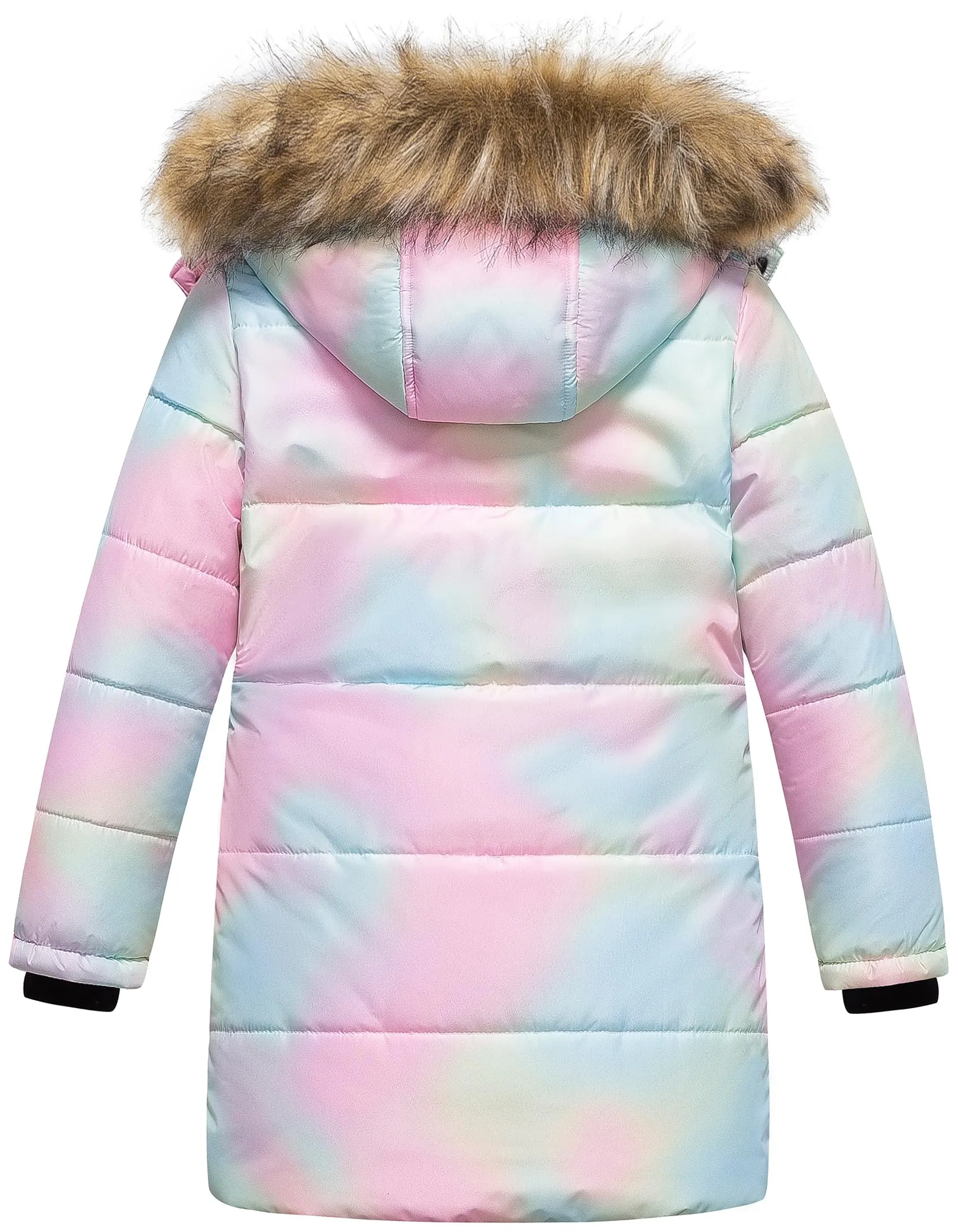 CREATMO US Girls Winter Coat Long Warm Padded Hooded Warm Winter Outerwear Jacket Thicken Water Resistant Snow Parka Ombre 10/12