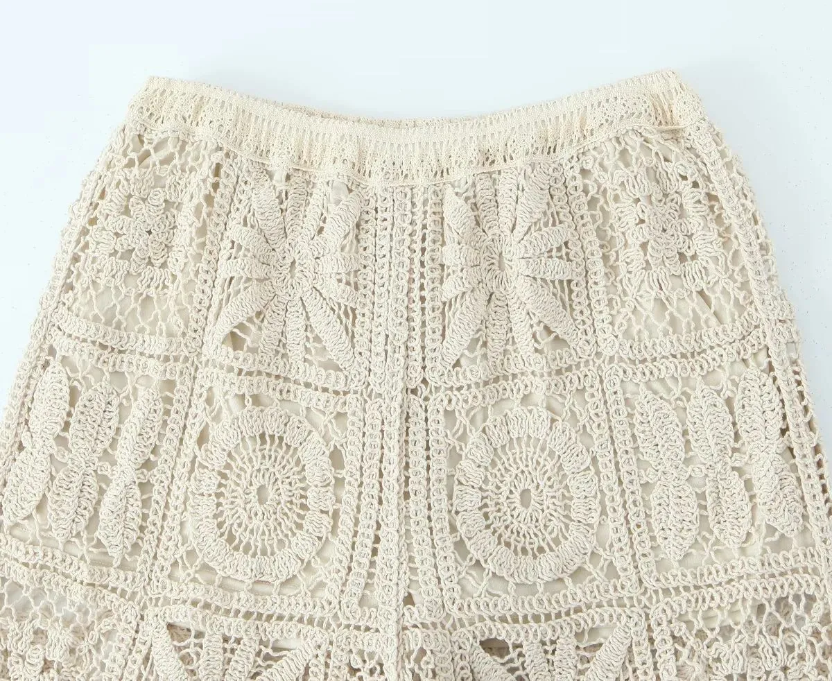 Crocheted Knitted Cardigan Wide-leg Lace Pants