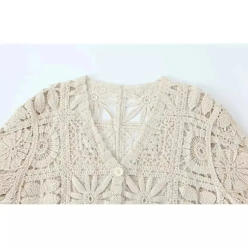 Crocheted Knitted Cardigan Wide-leg Lace Pants