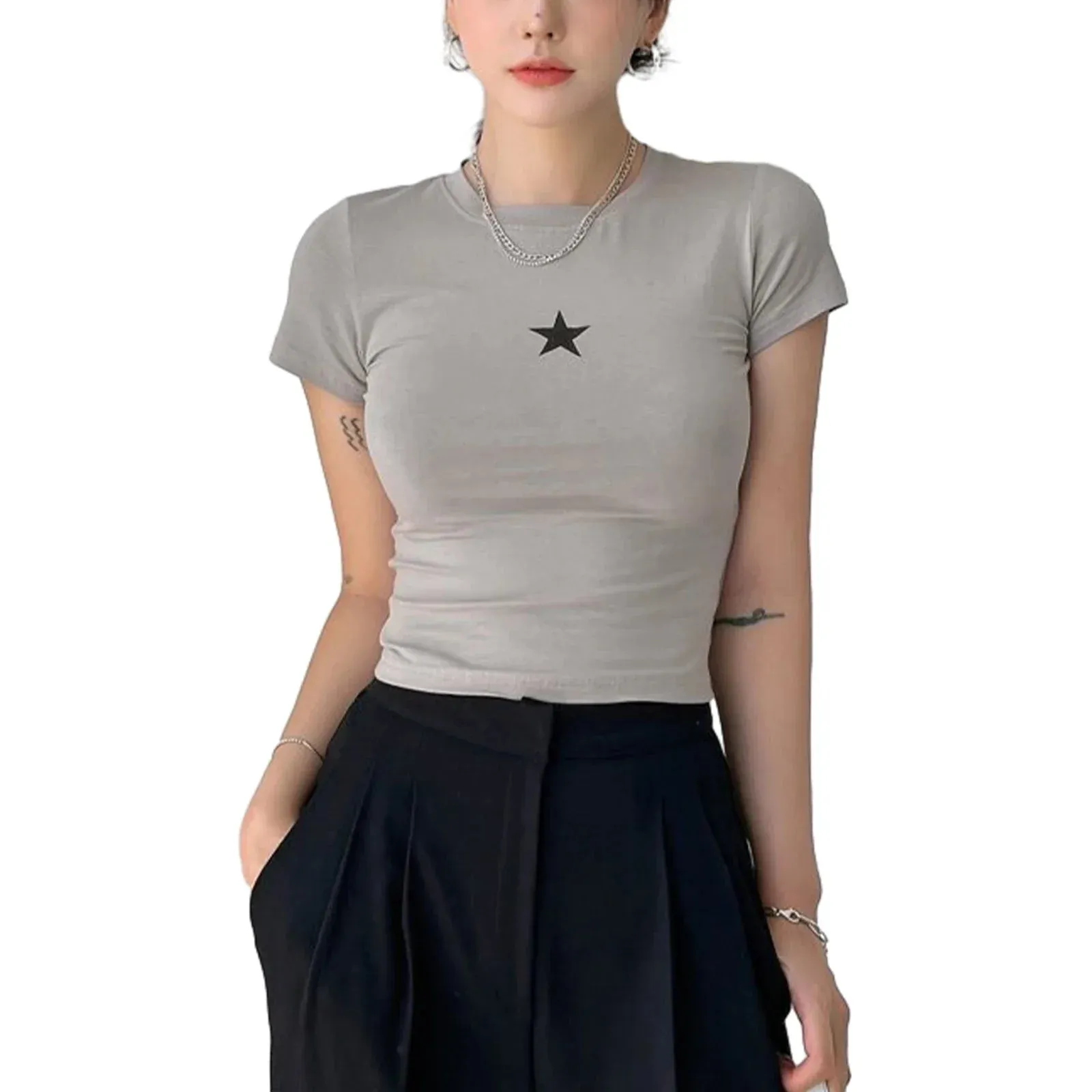 Crop Top Cute Graphic Short Sleeve Slim Fit Aesthetic Y2K T-shirt